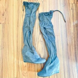 Francescas Gray Heeled Over The Knee Boots